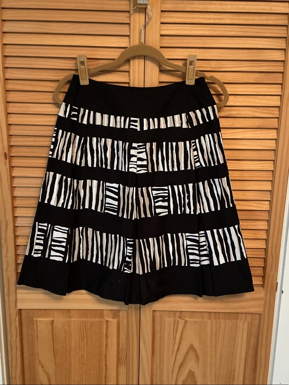 Talbots Black and White Zebra-Striped A-Line Skirt